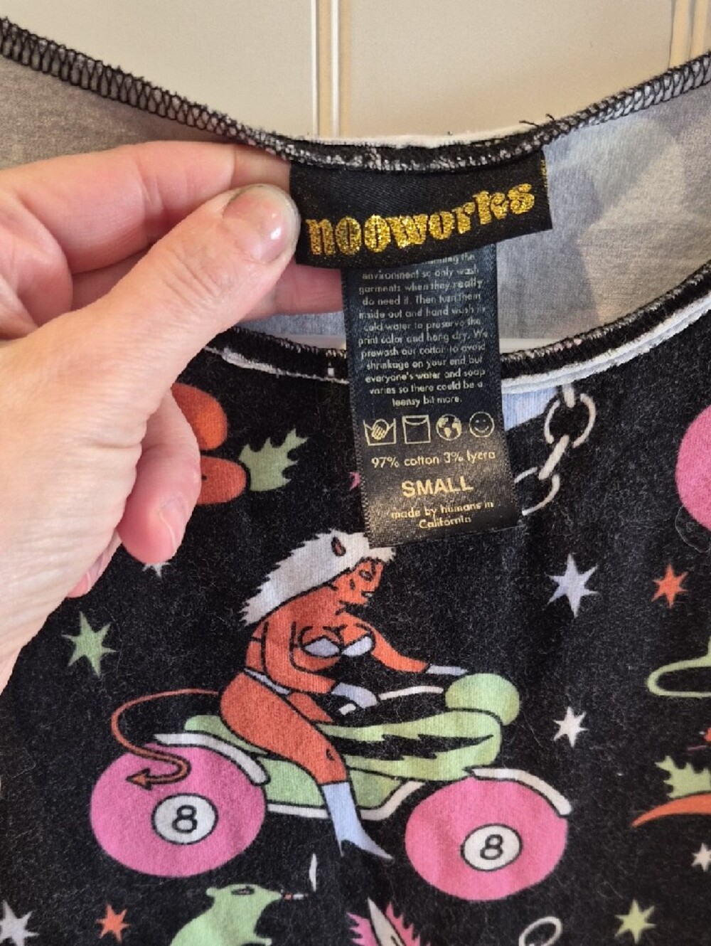 Black Graphic Tee with Pink & Green Cartoon Print - Picture 3 of 4